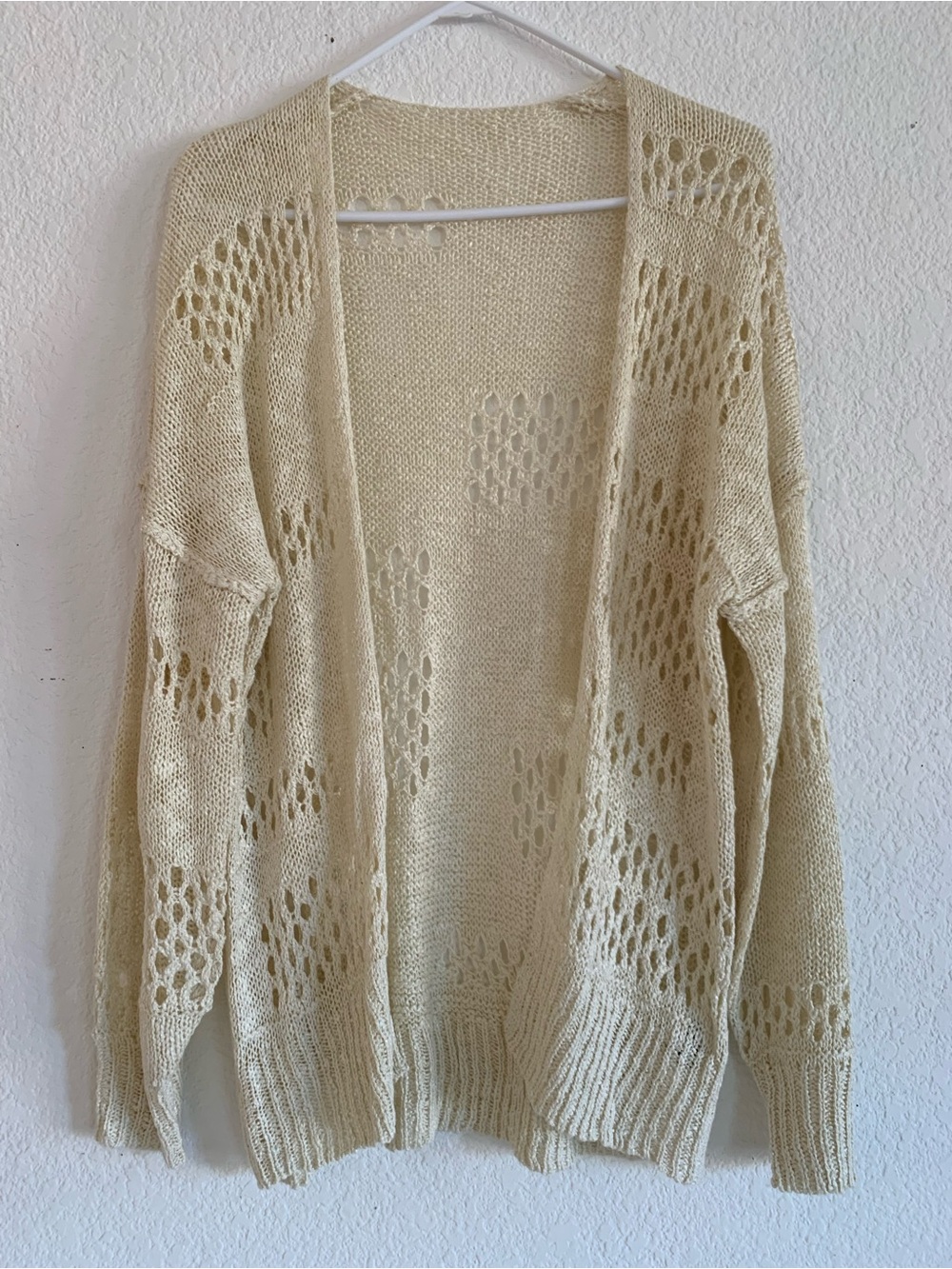 Light Cream Open-Knit Women's Cardigan Sweater